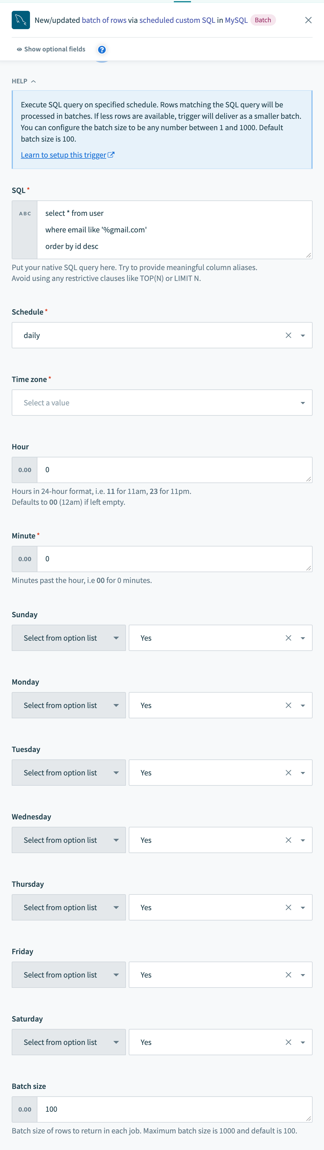 New/updated row トリガー