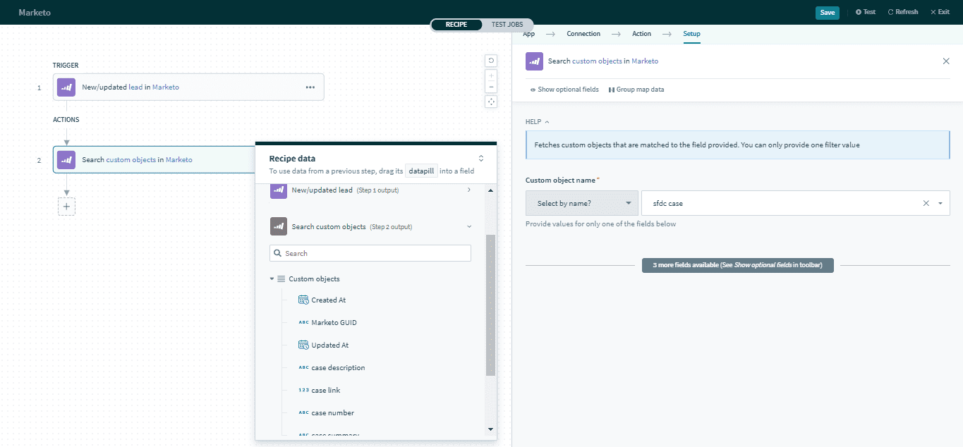 カスタムオブジェクトの検索アクション