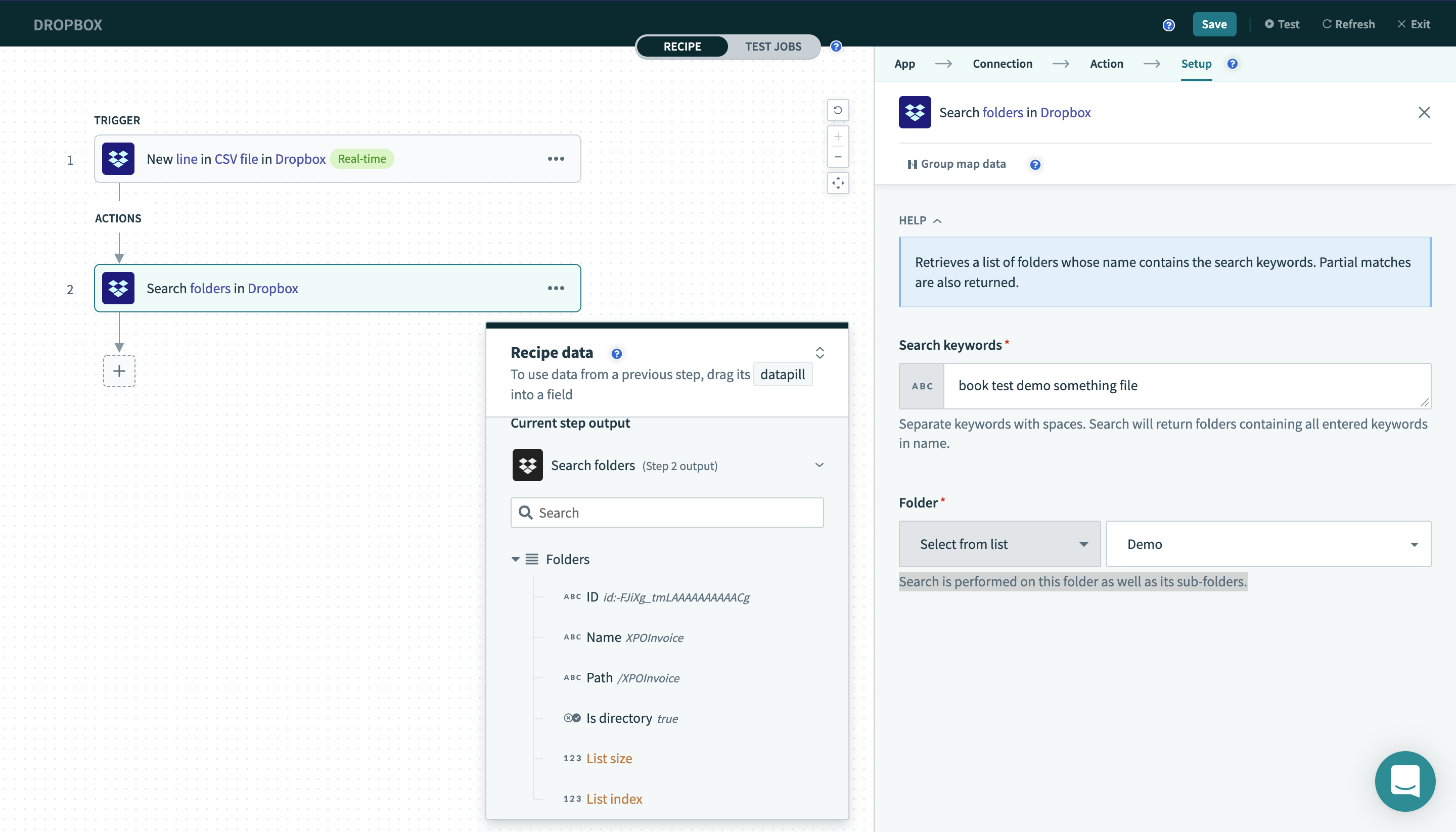 Search folder action