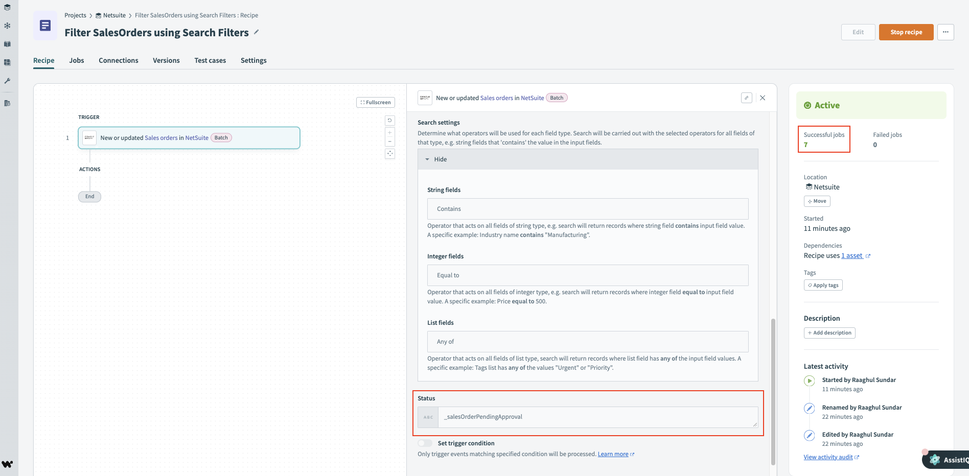 Search settings job result
