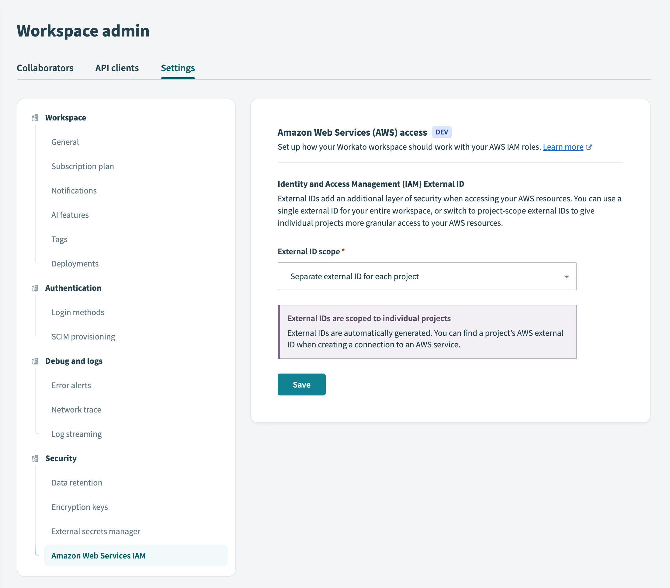 External scope for AWS access
