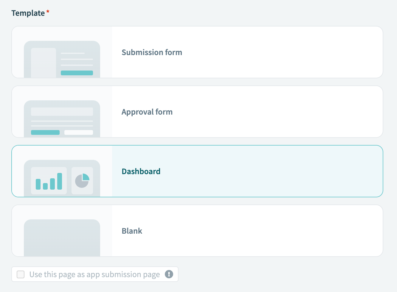 Select Dashboard as your template