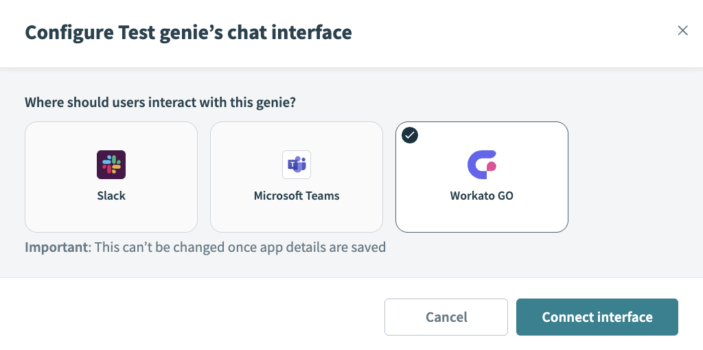 Select Workato GO as your chat interface