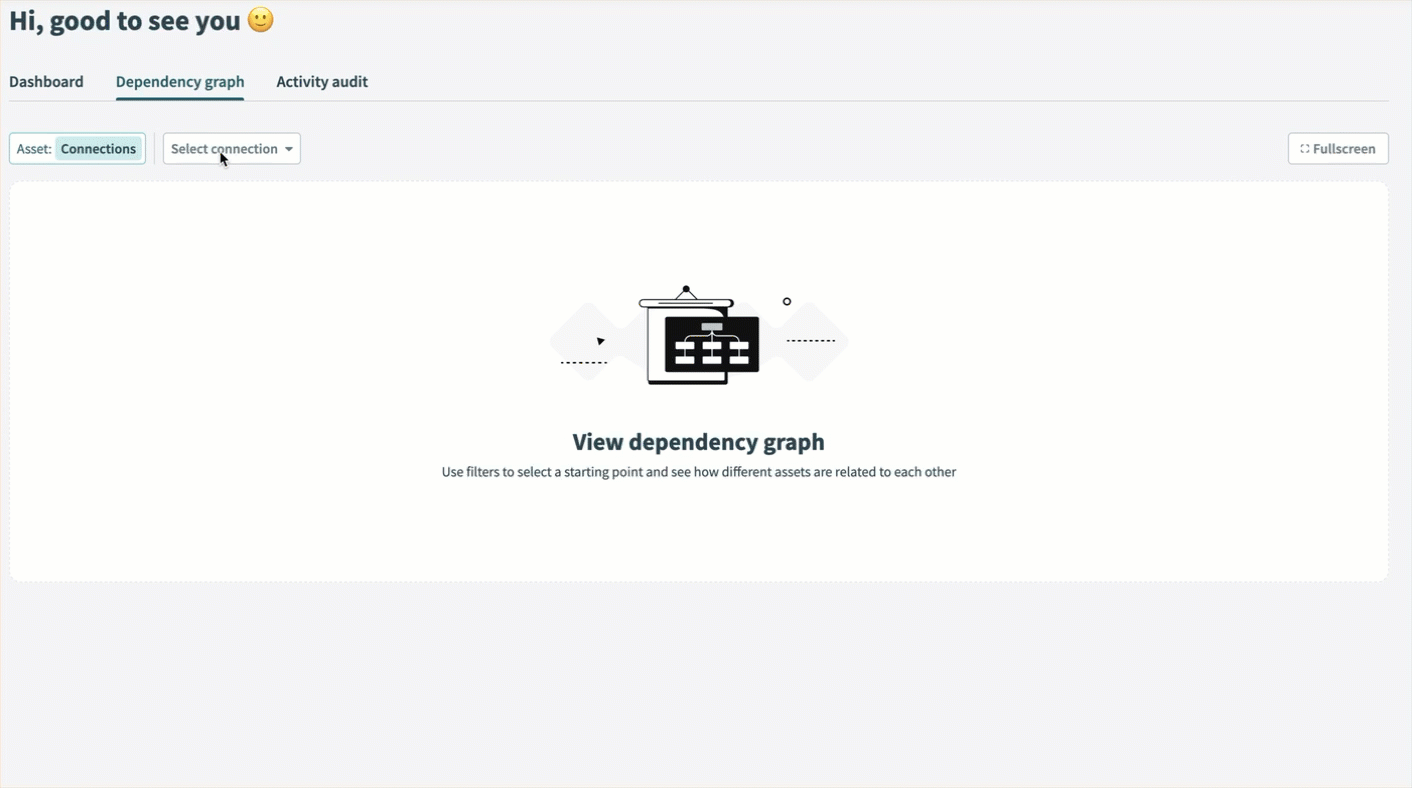 Selecting a connection in the Connections Dependency graph