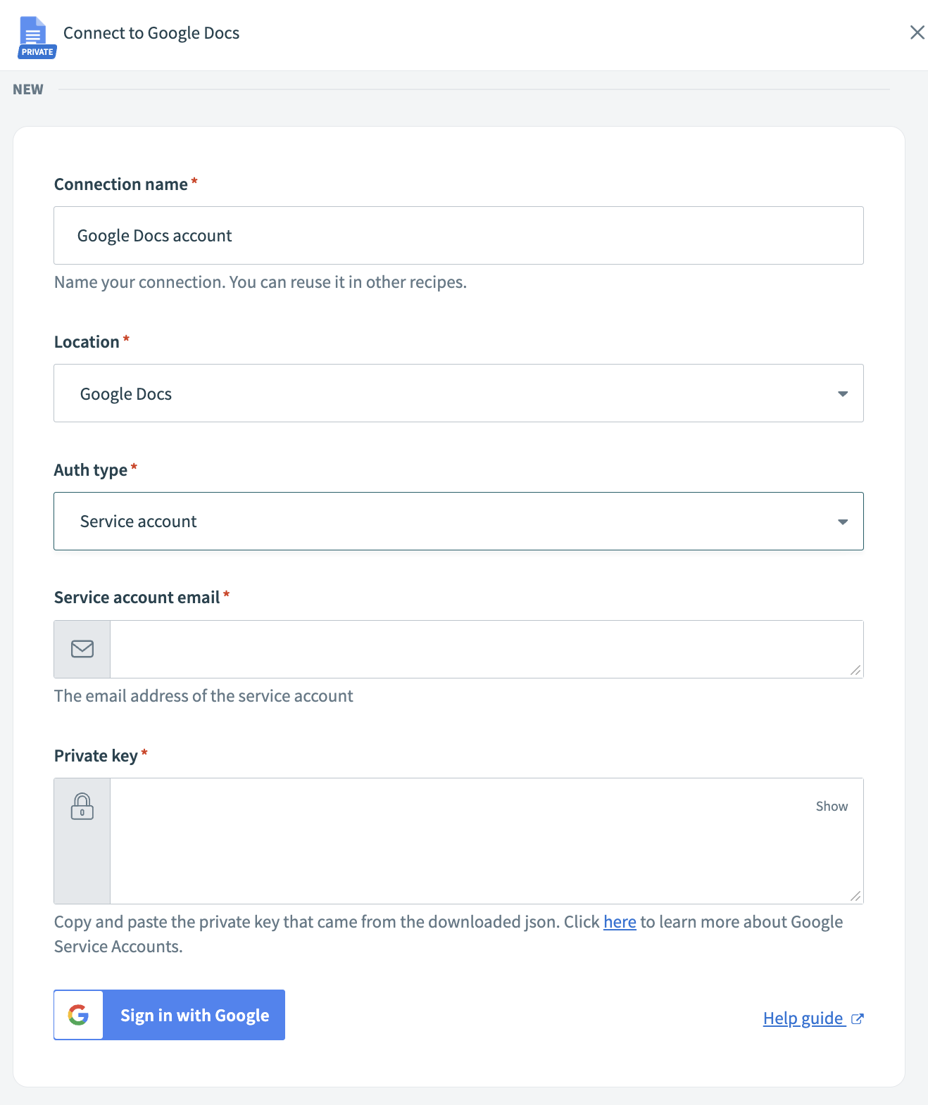 Service account connection