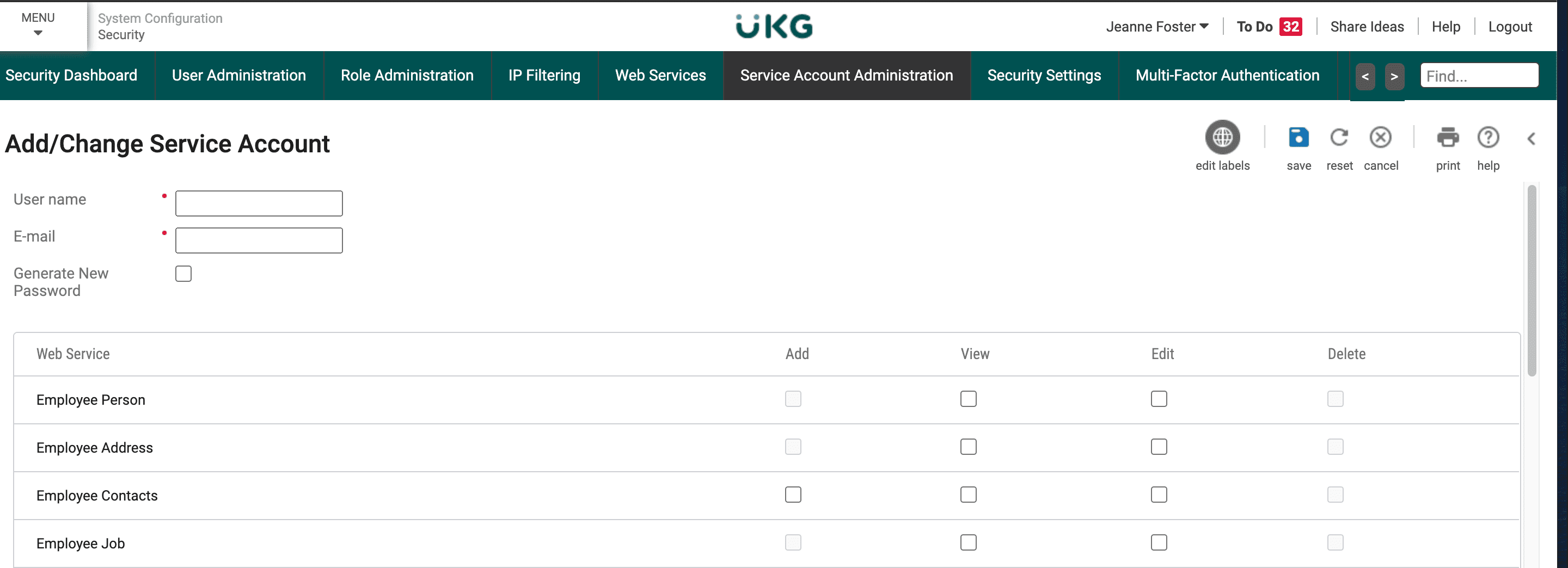 Select service account permissions