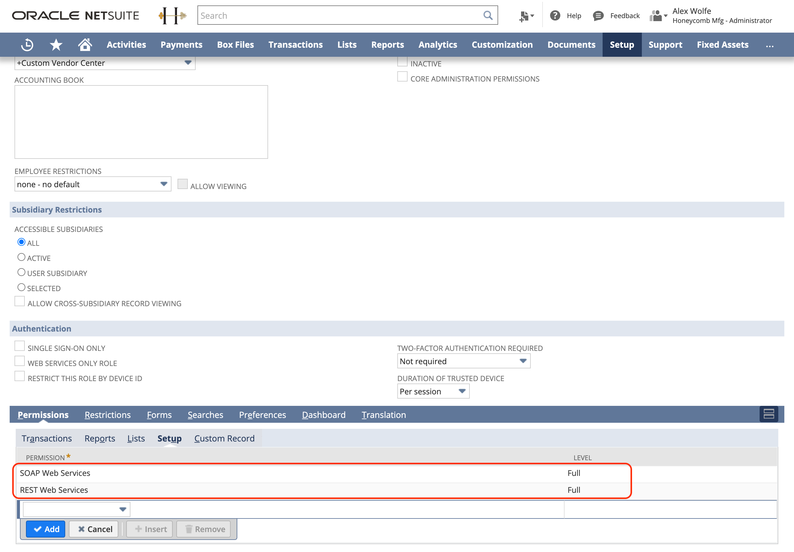 [Full] レベルの Web サービスの権限の割り当て