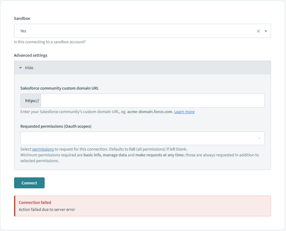 action failed due to server error