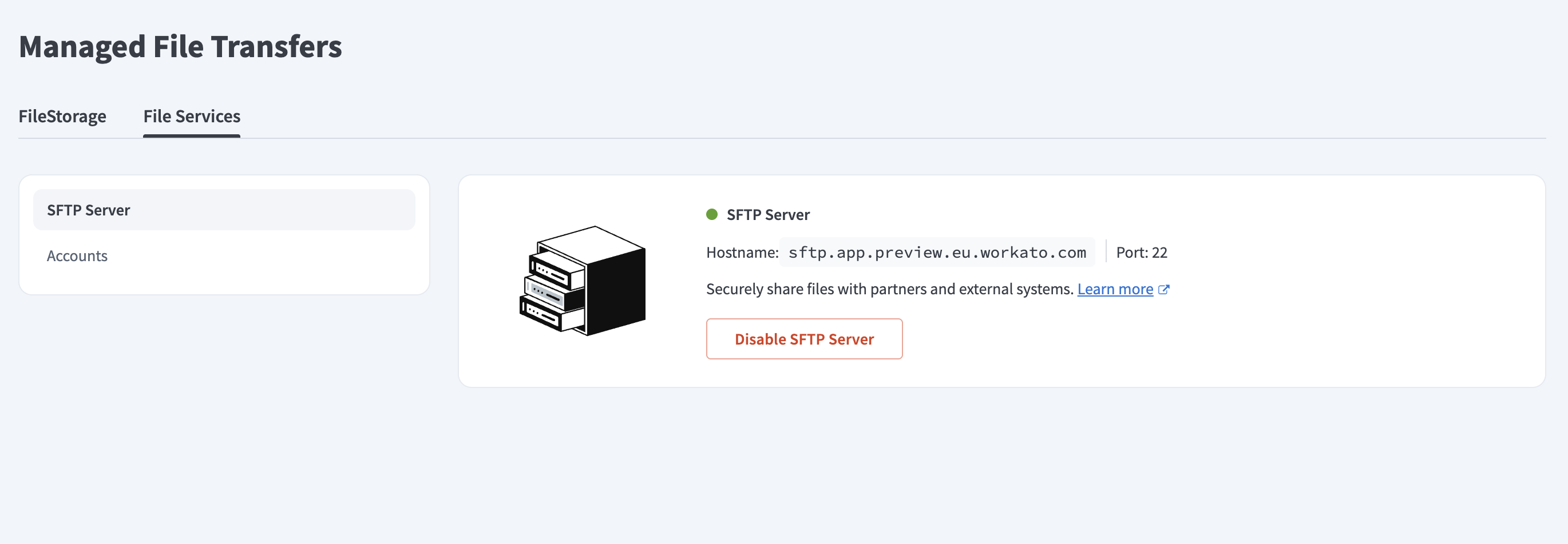 Enabled SFTP server