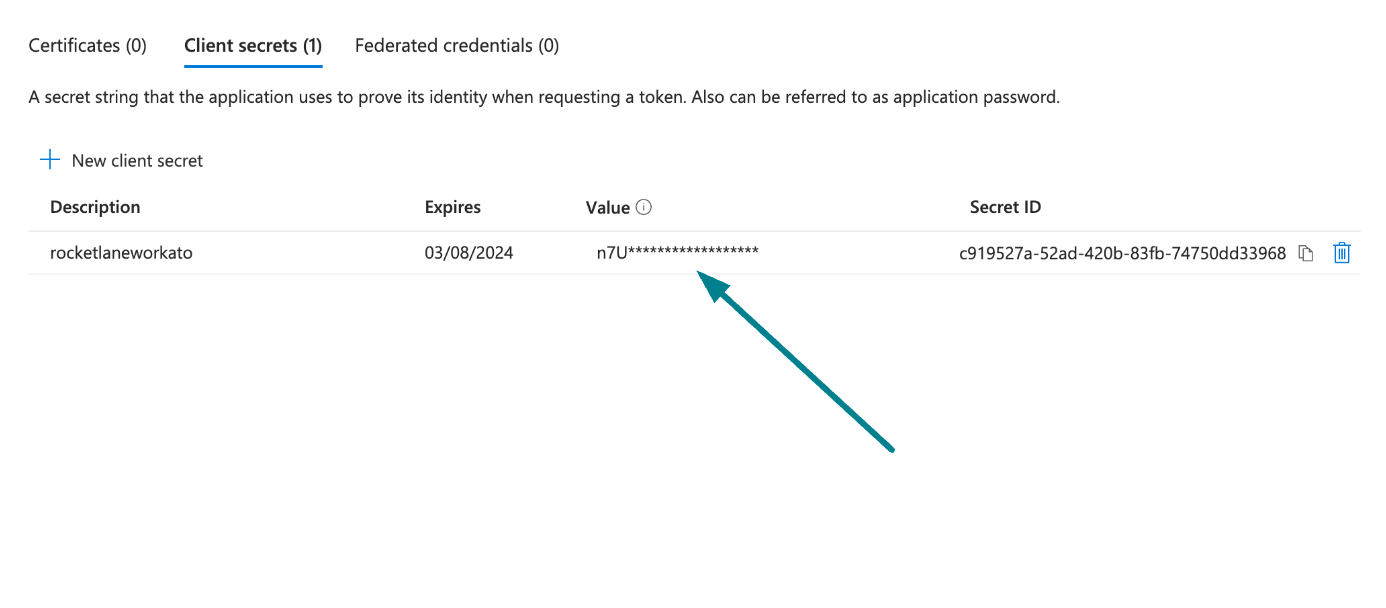 Copy and save the client secret value