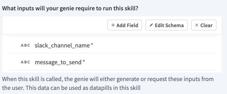 Add required genie inputs