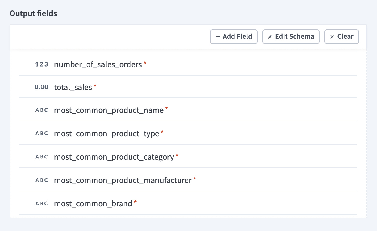 Snowflake Output fields