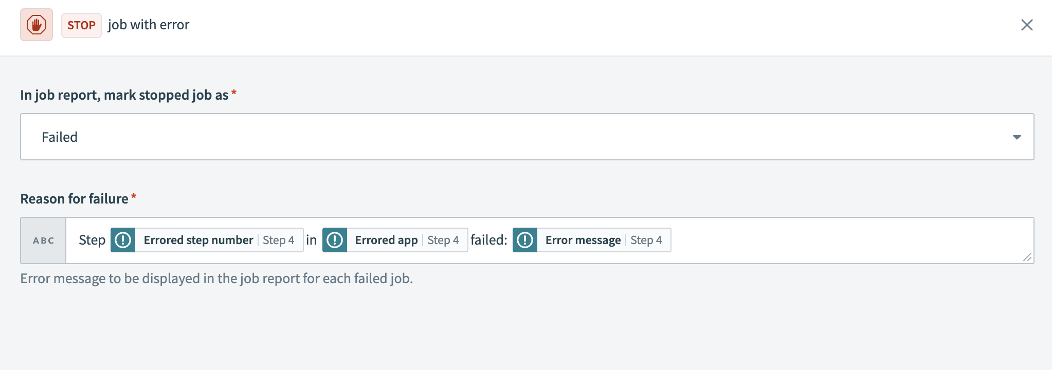 Use datapills to surface detailed failure messages