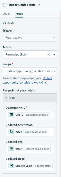 Table row select configuration