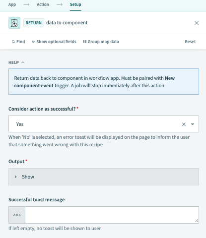 Configure the return data to component action