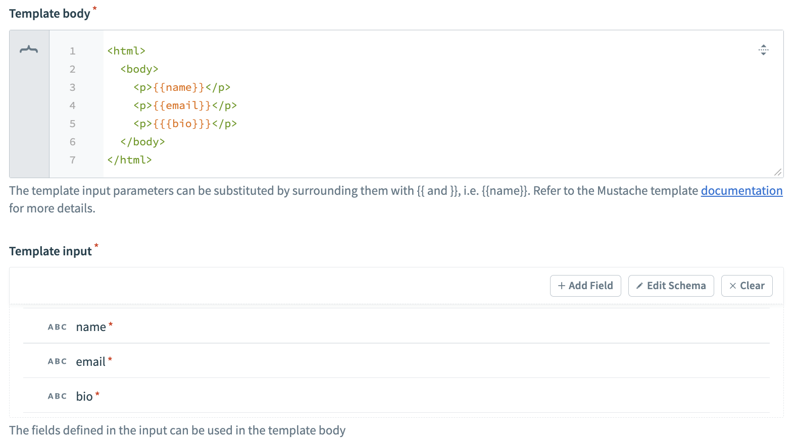 Template with variables
