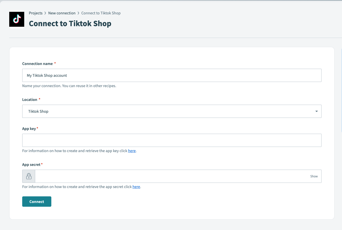 TikTok Shop connection setup