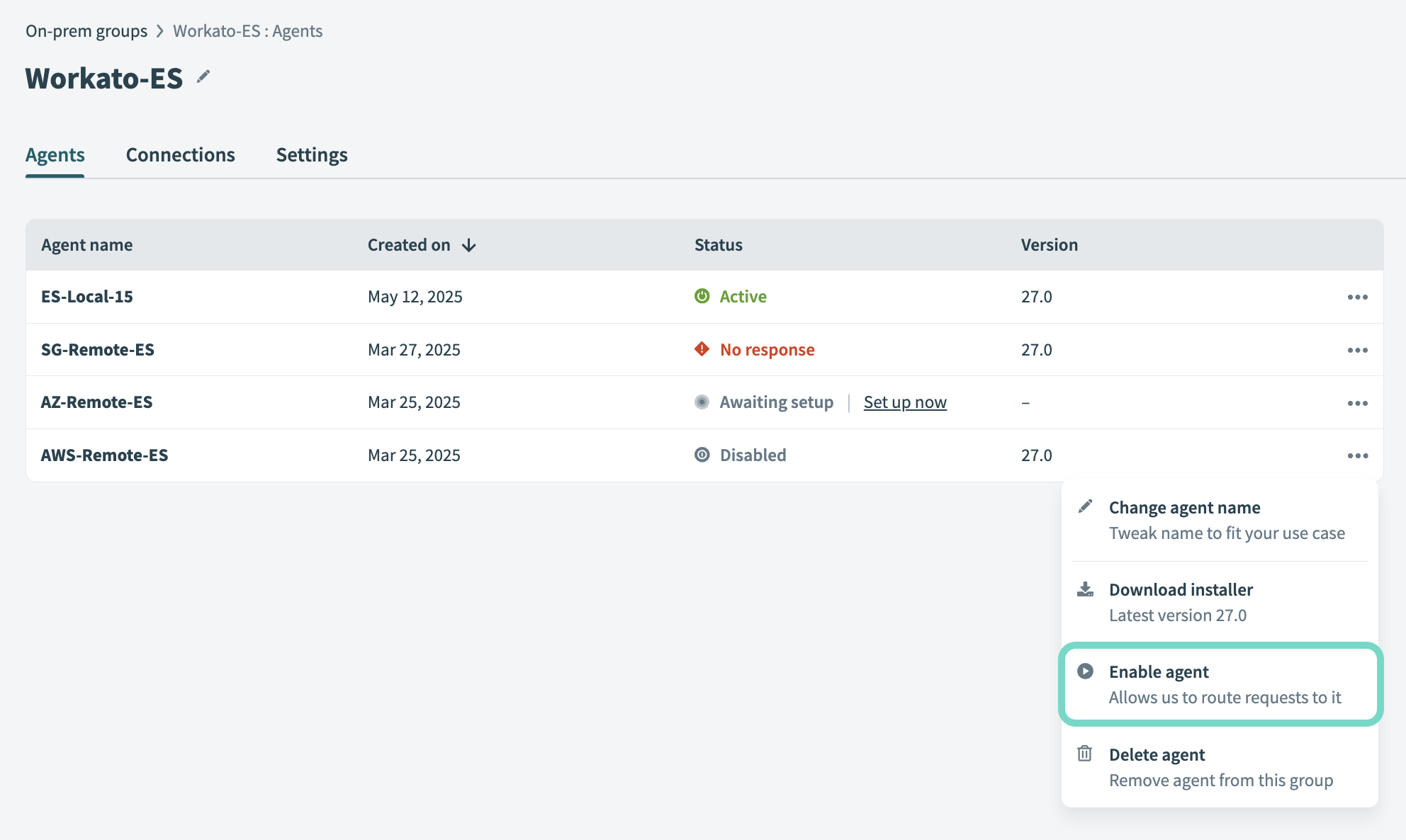 Enable on-prem agent