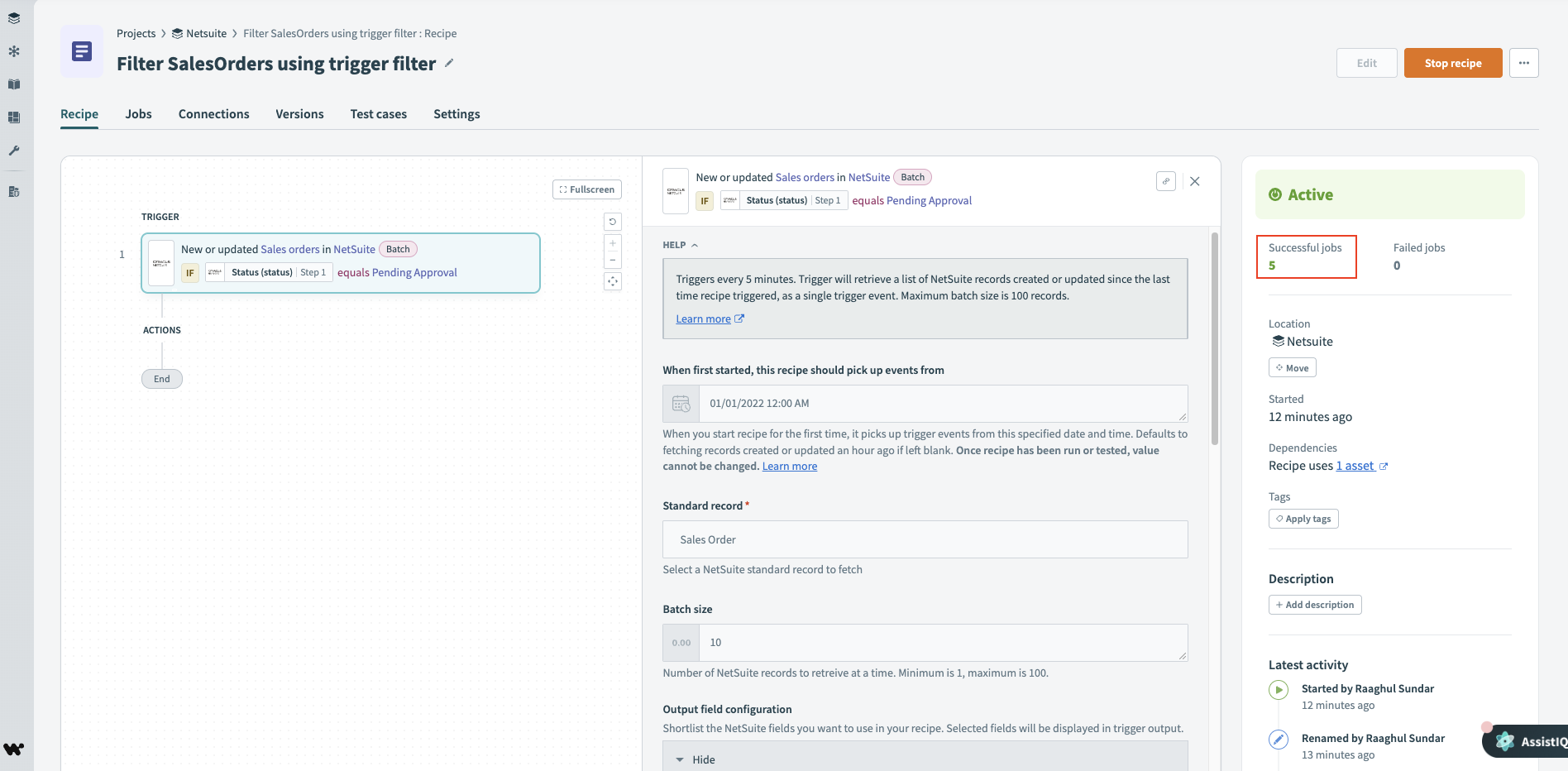 Trigger condition job result