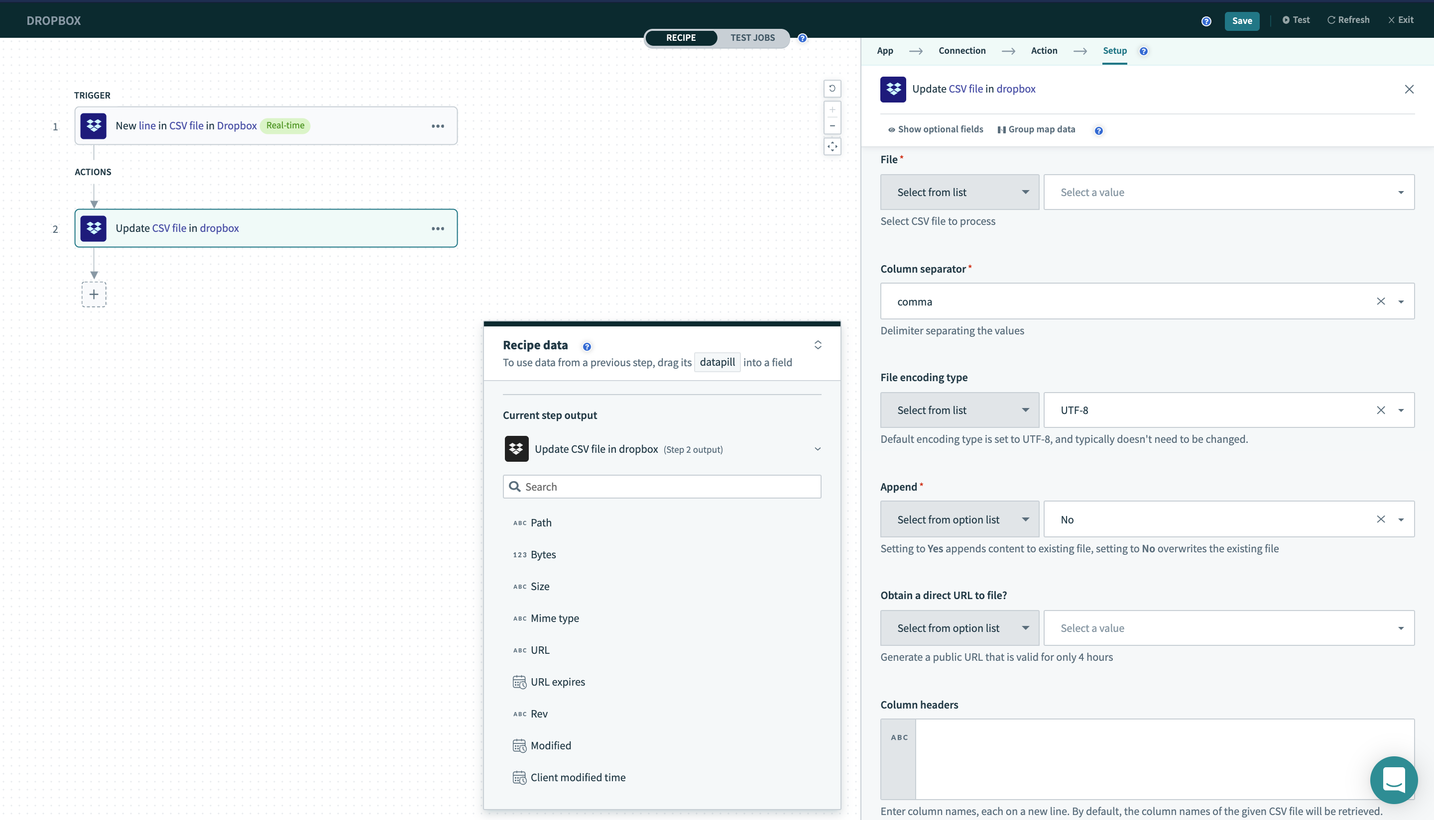 Update CSV file action