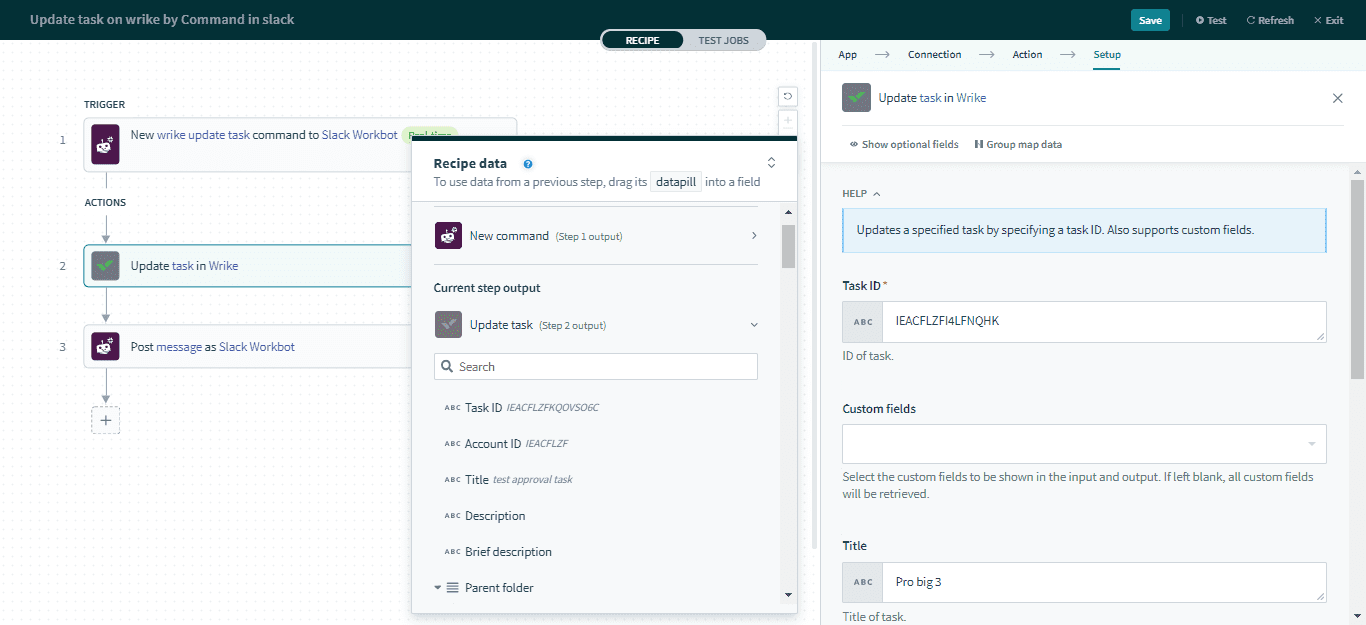 Update task アクション