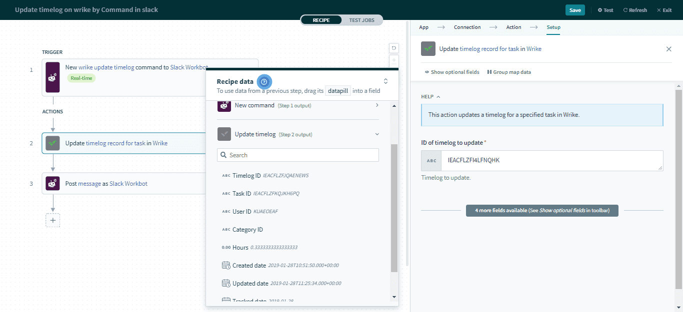 Update timelog アクション