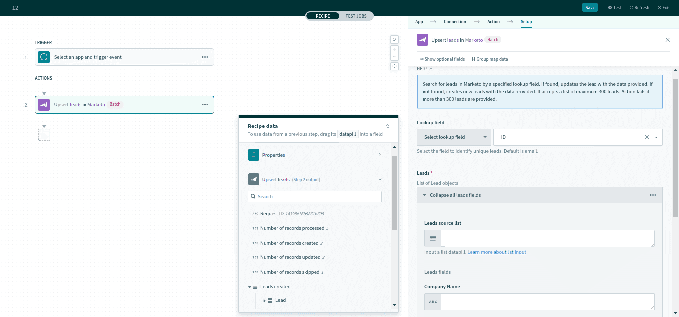 リードのアップサートアクション
