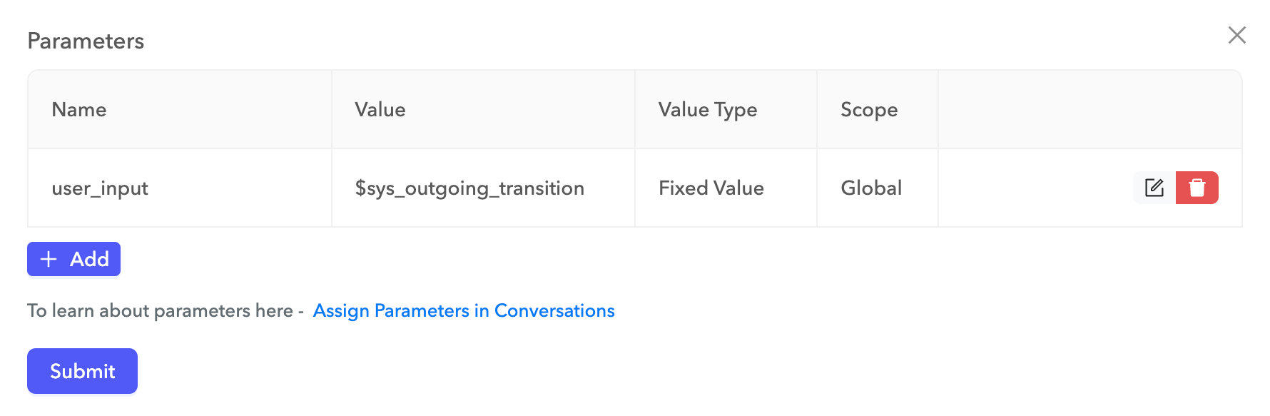 User input parameter