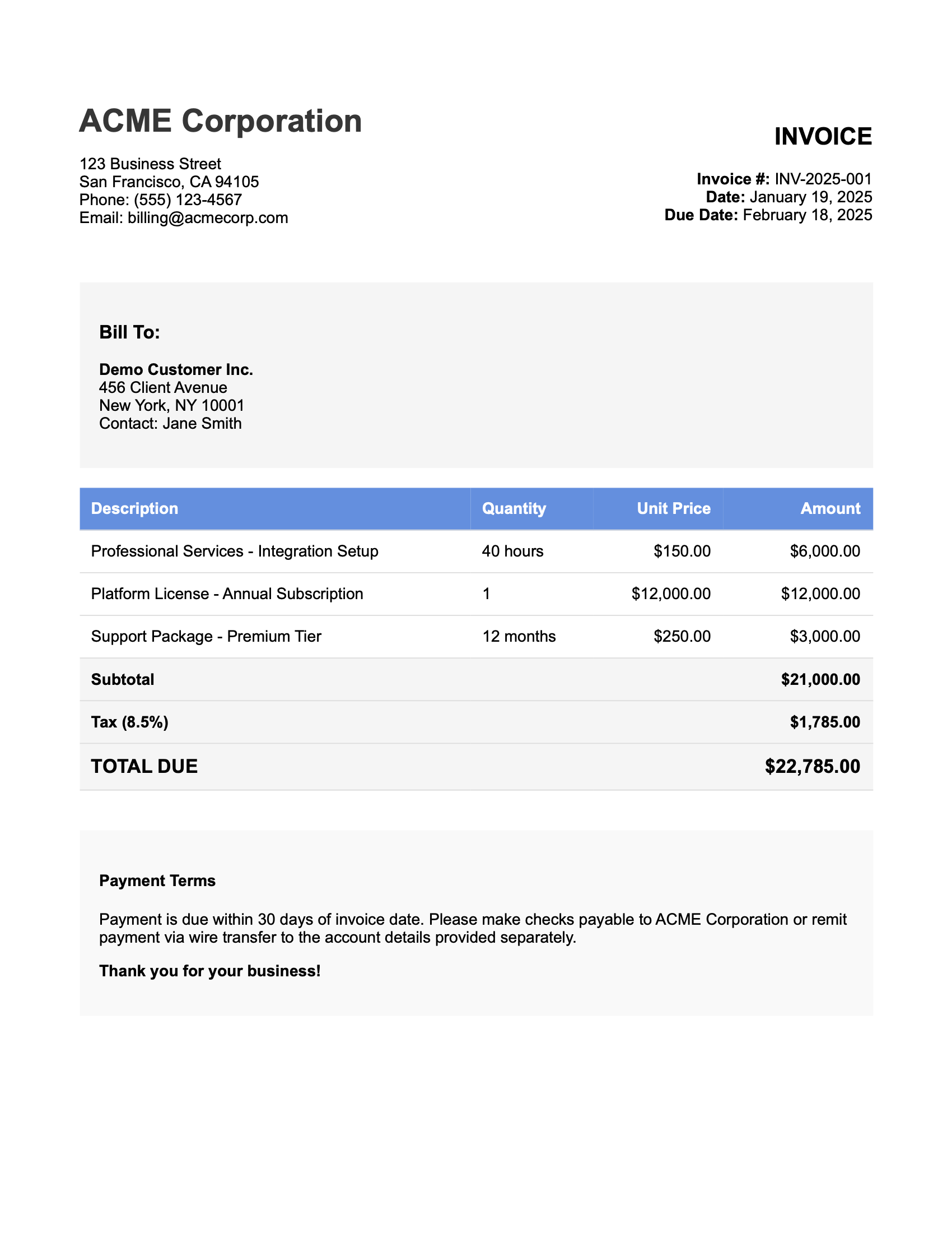 Original invoice