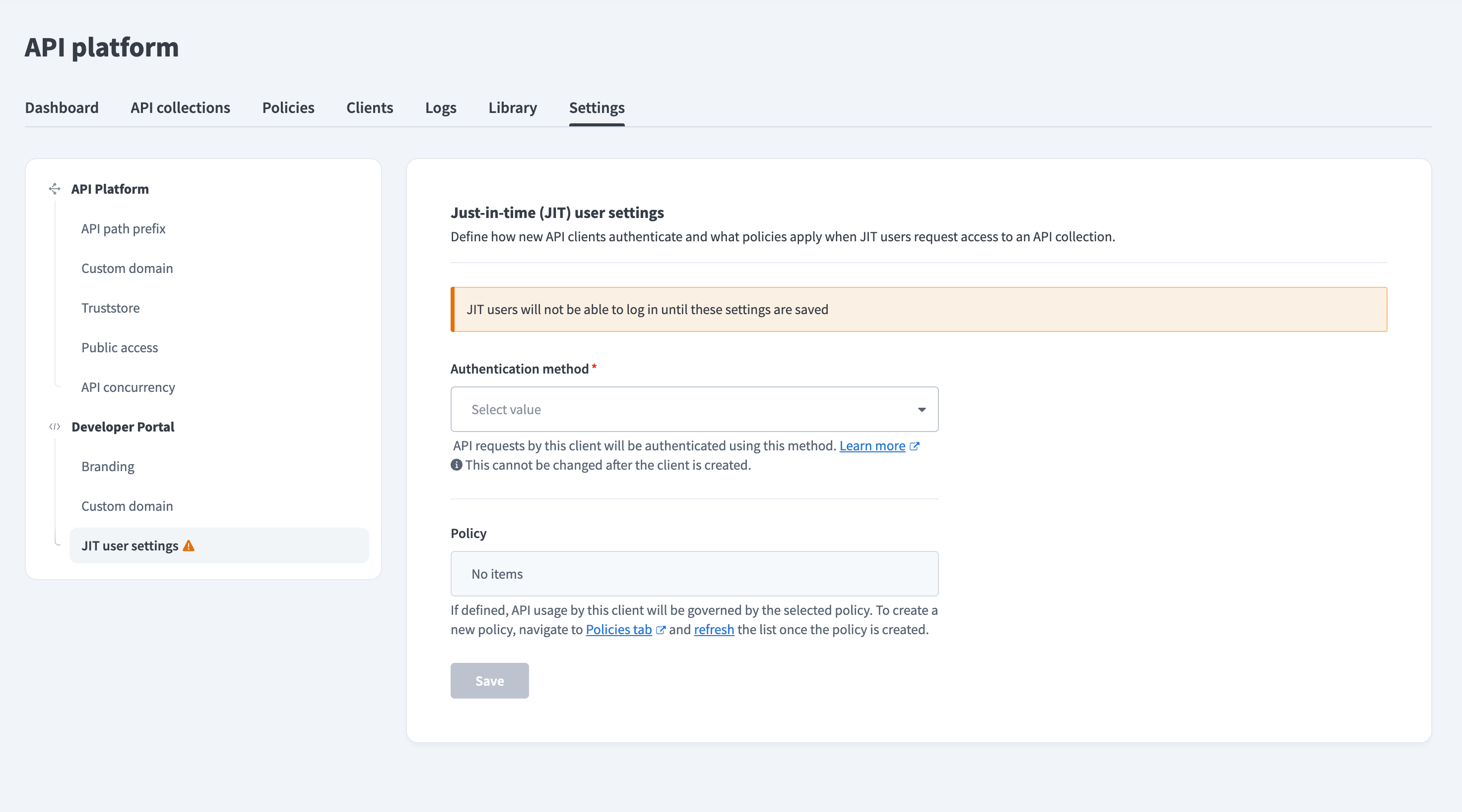 JIT user settings