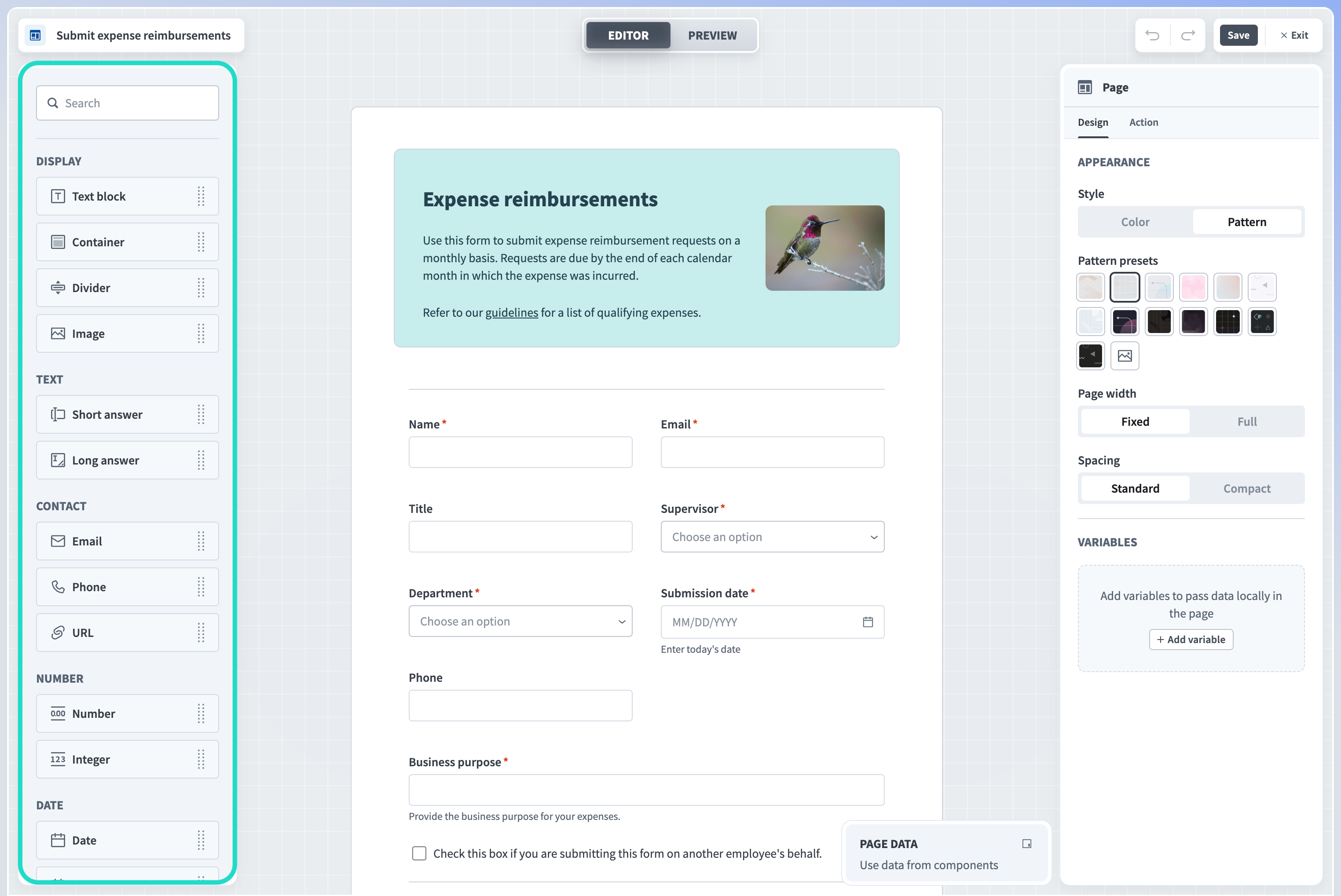 Content and background panel