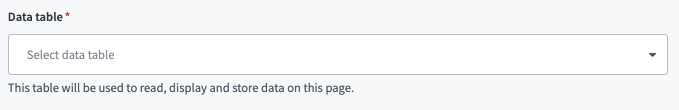 Select a data table for your page