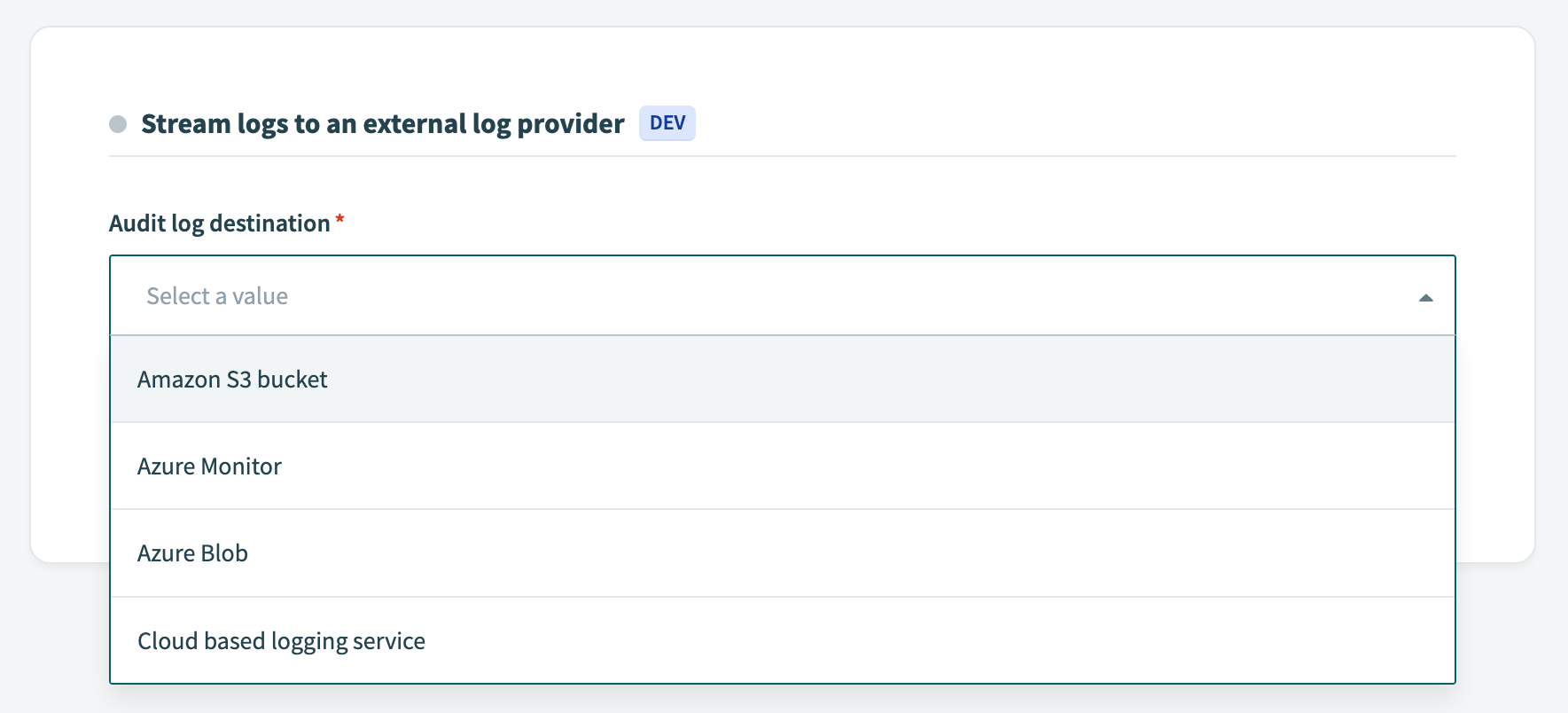 Log streaming settings