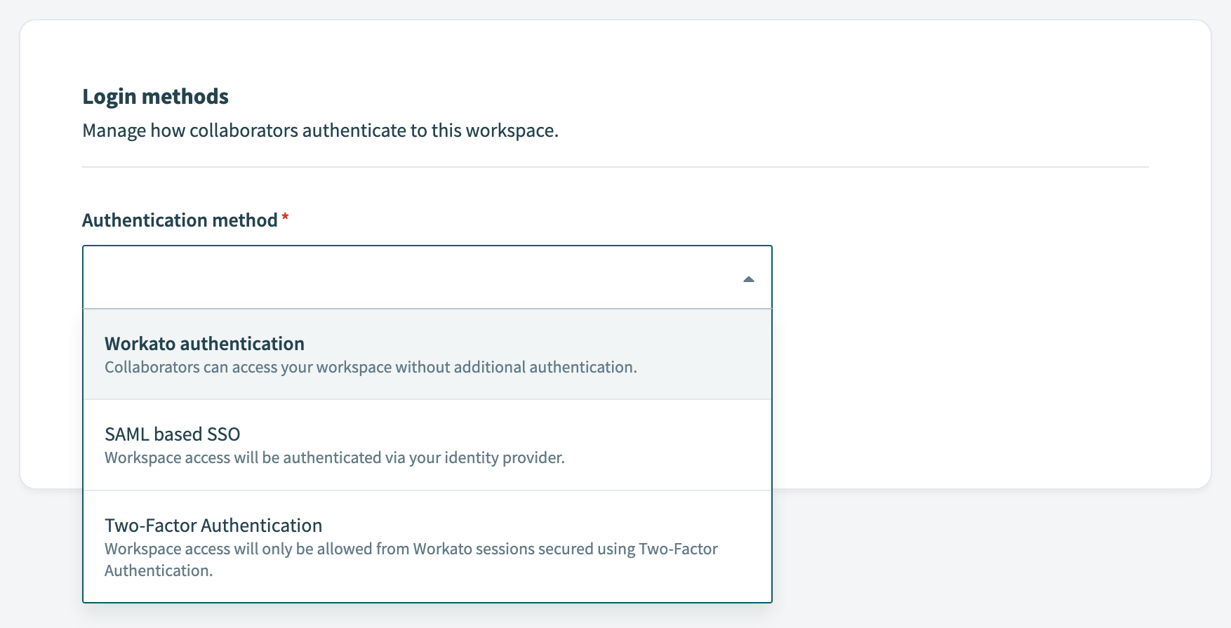 Login methods settings