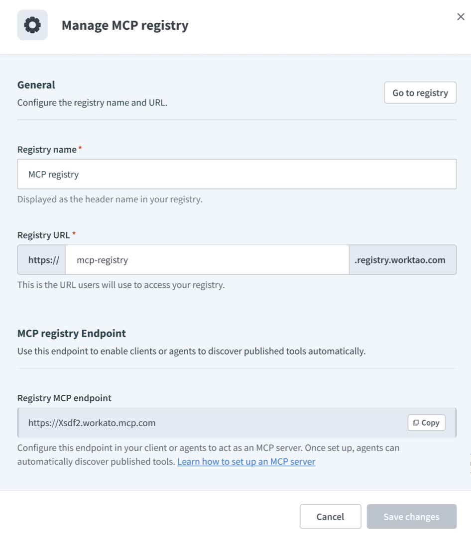 Access and manage your MCP server registry information