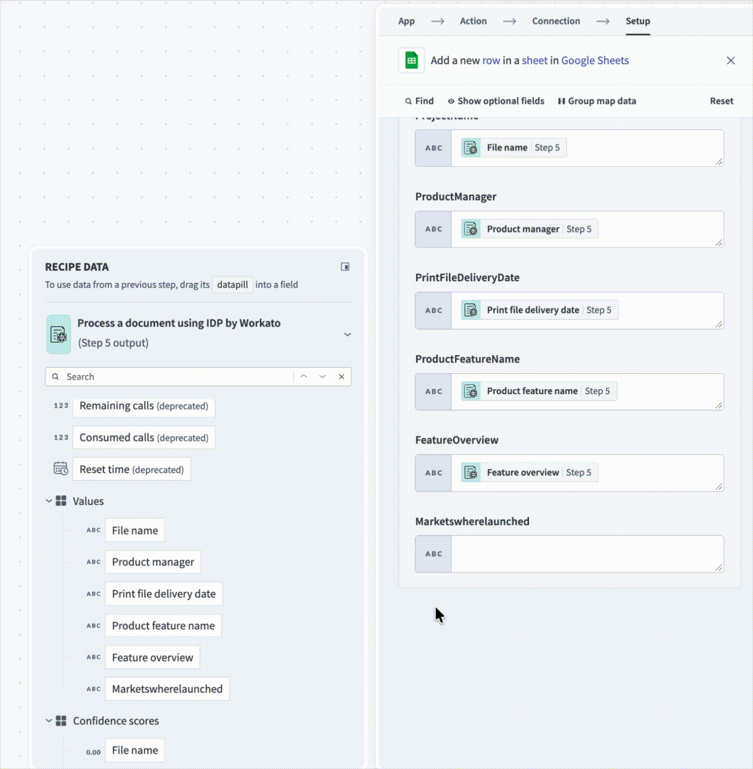 Map the datapills to the corresponding fields