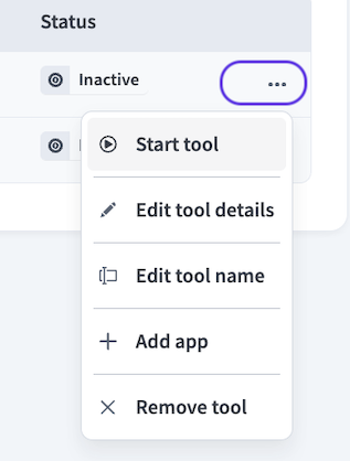 MCP tool option menu