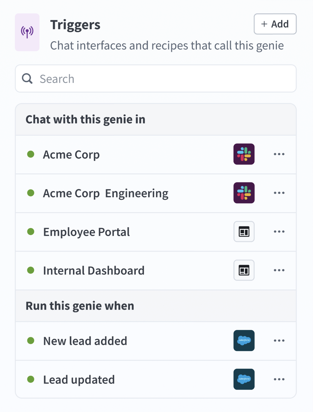 Multiple chat interfaces can be added to a single genie