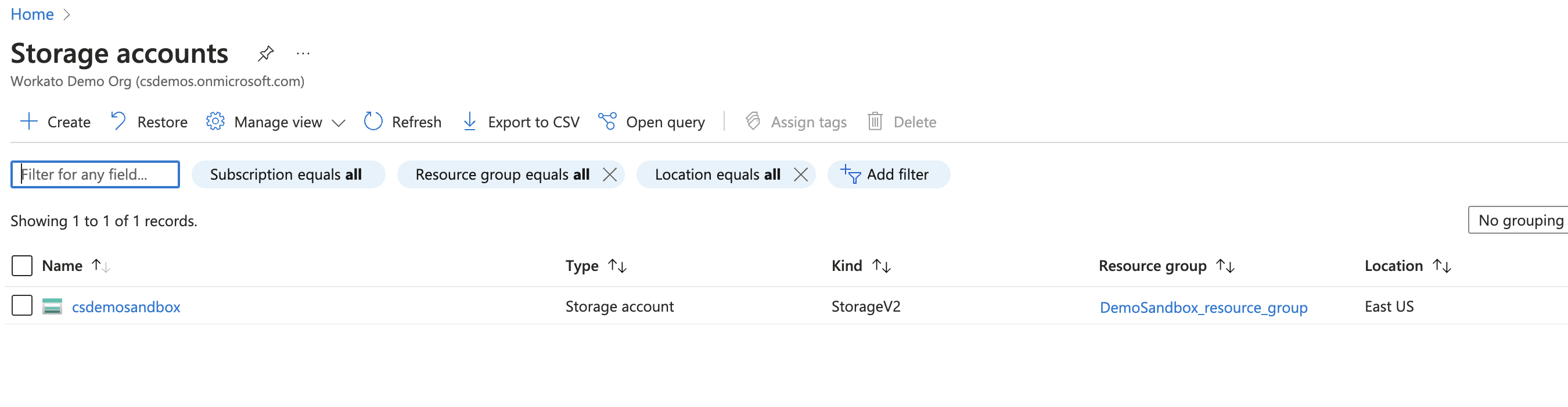 Go to specific Storage Account