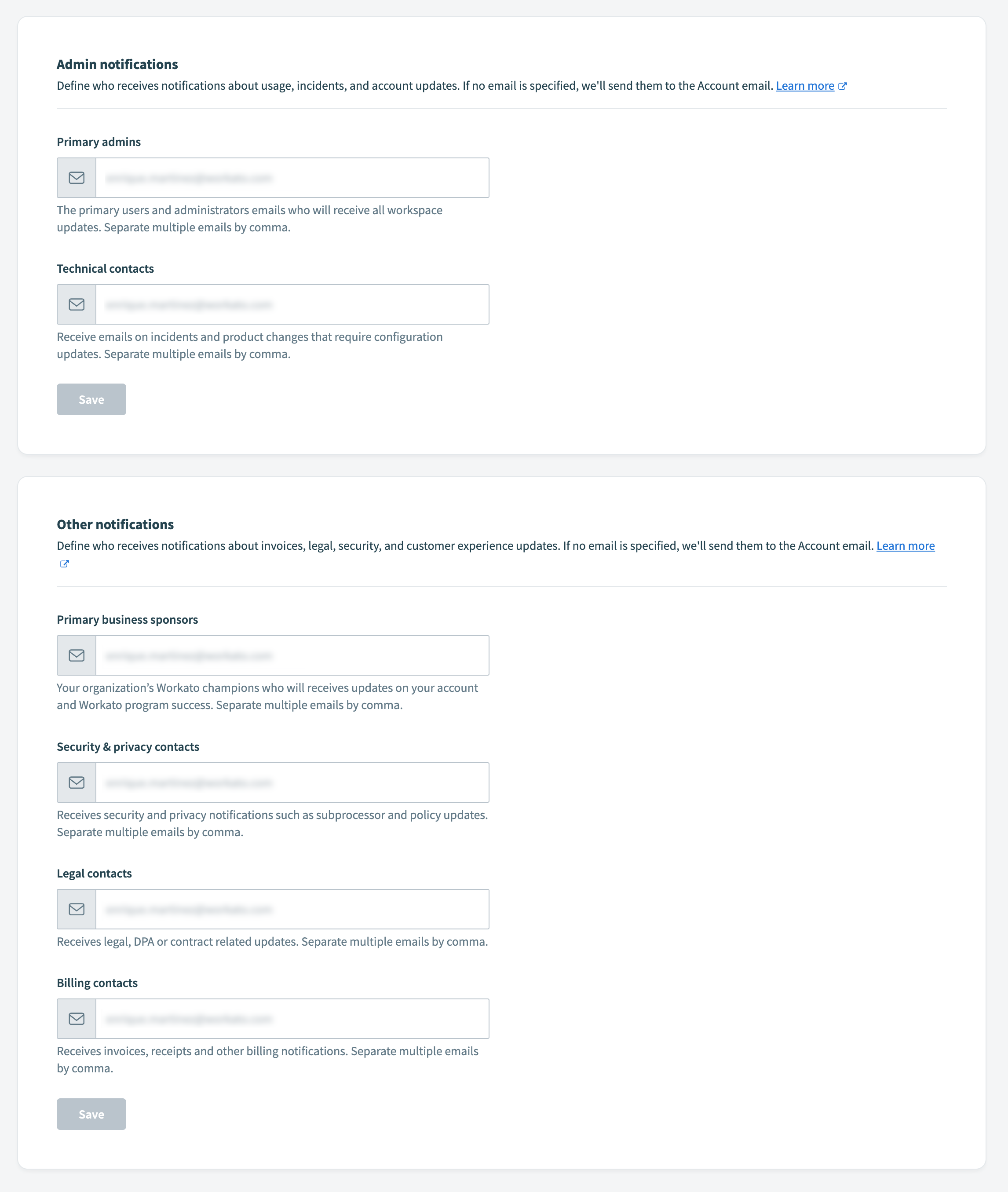 Notifications settings