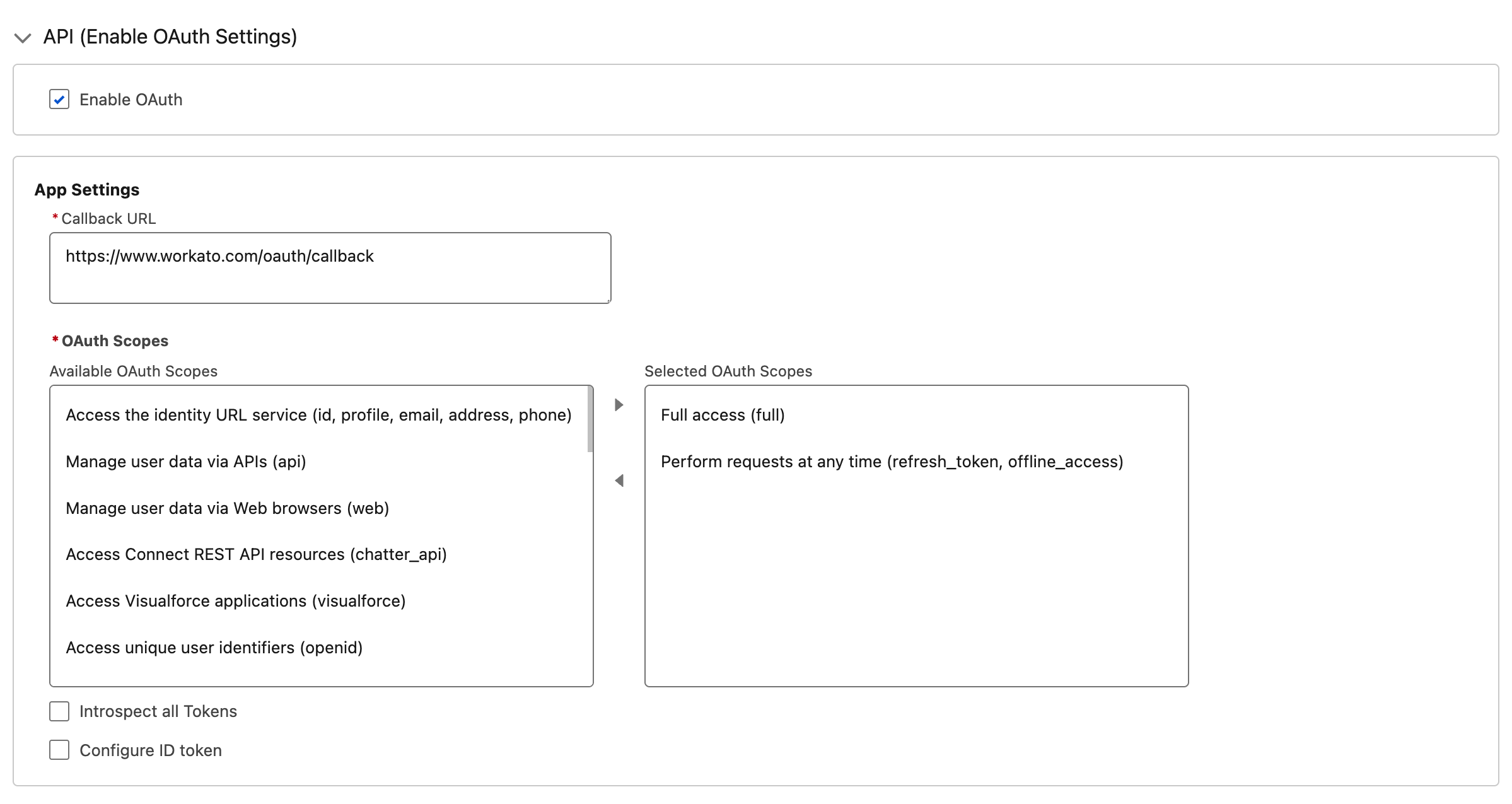 Configure scopes for your external client app