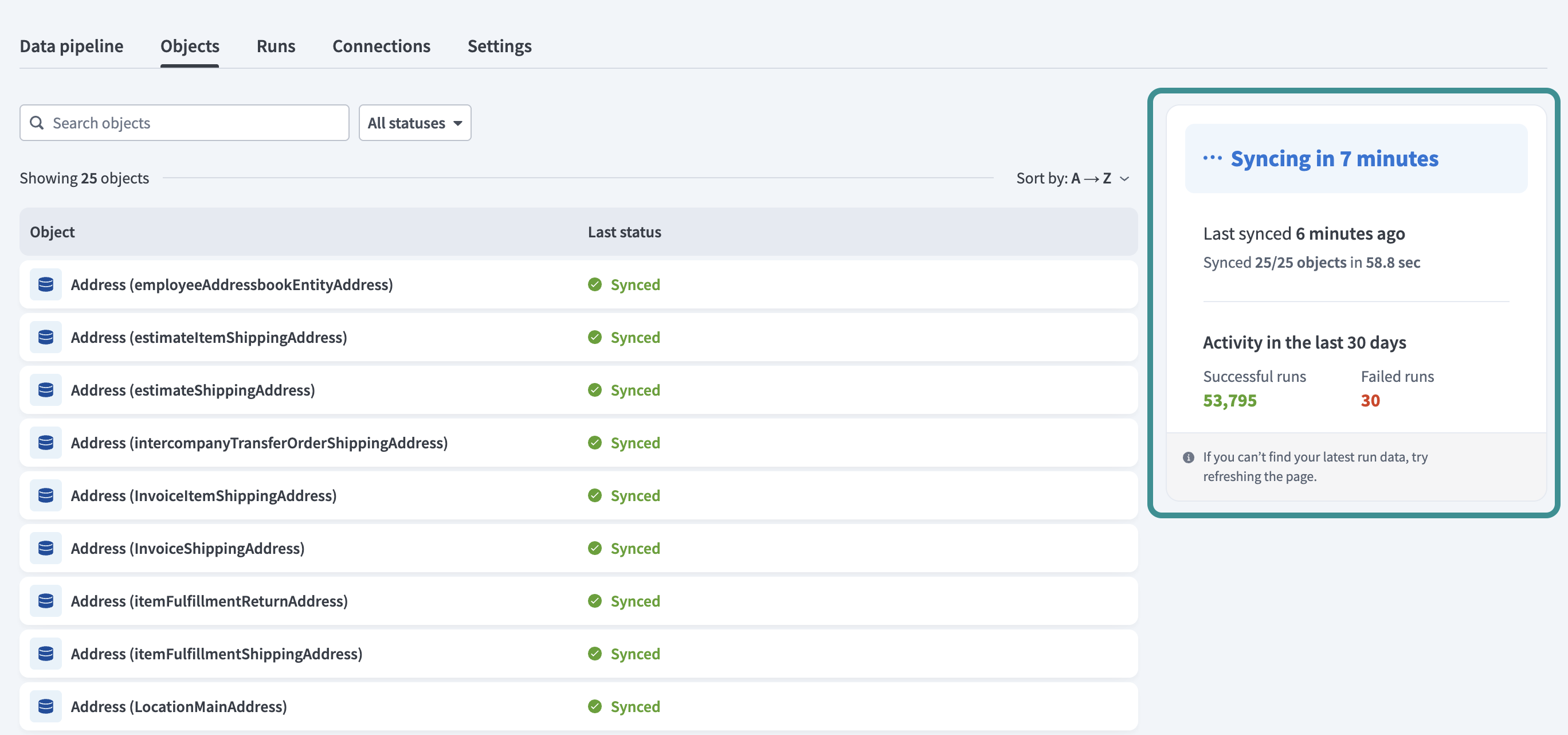 Object sidebar