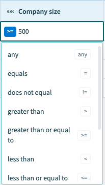 Select an operator from the drop-down menu