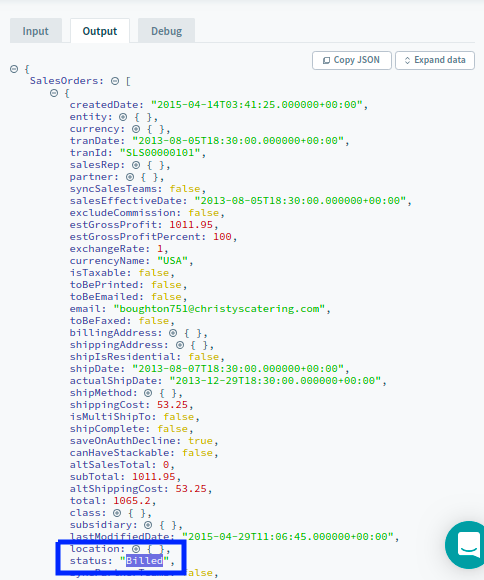 Search output
