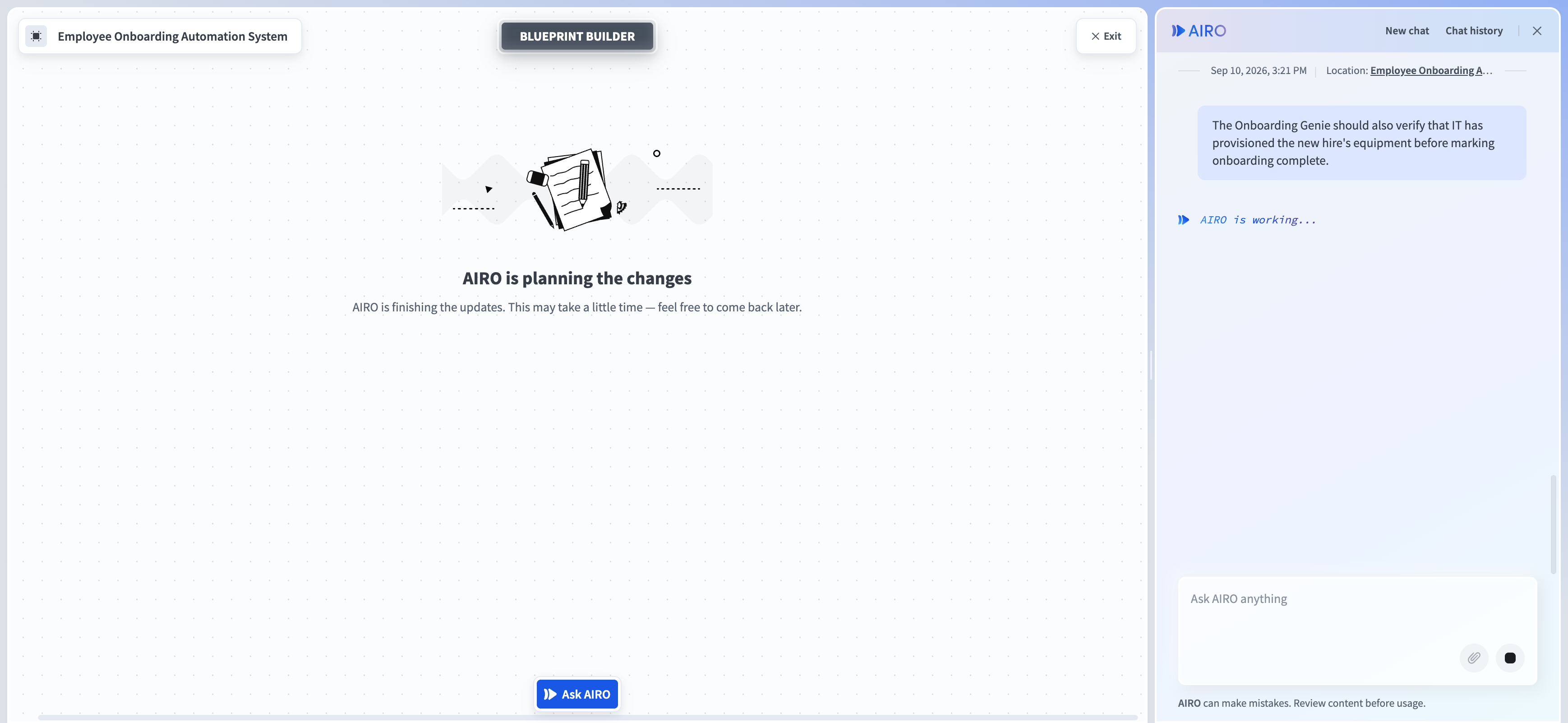 AIRO planning changes to the blueprint after a new requirement