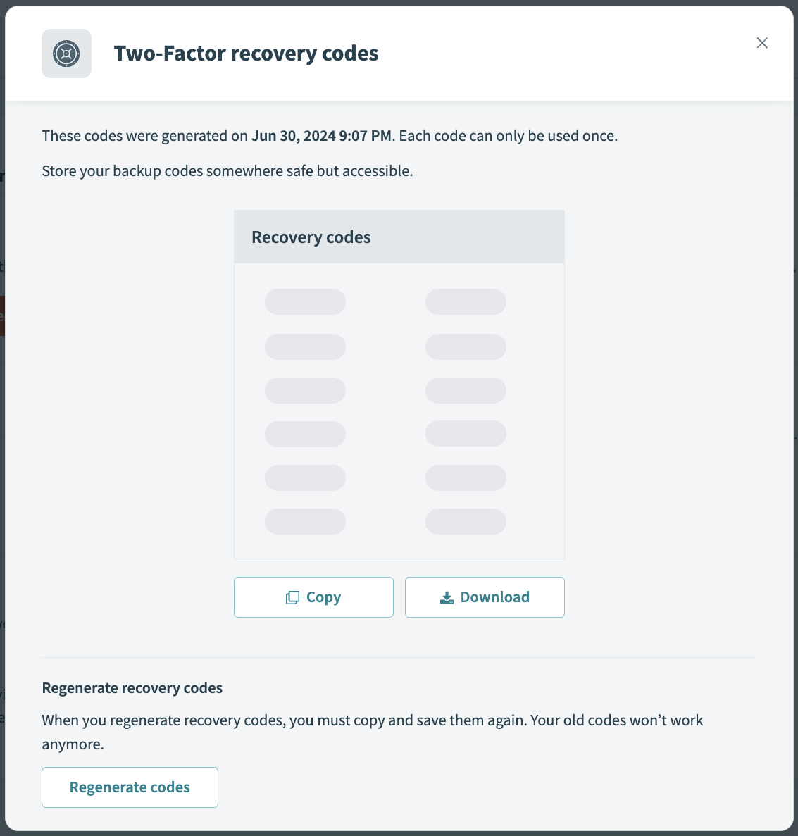 Recovery codes