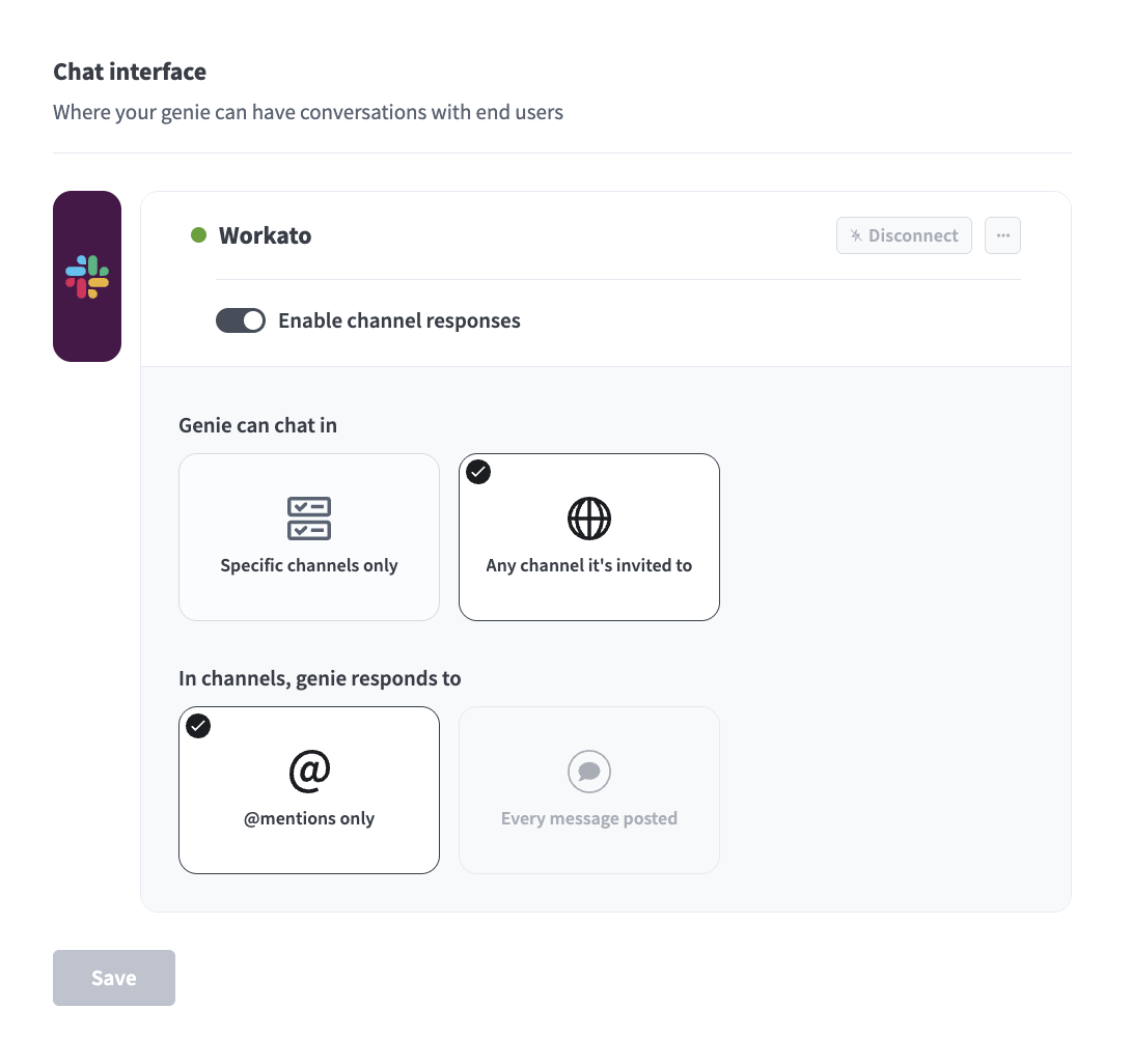 Configure channel responses