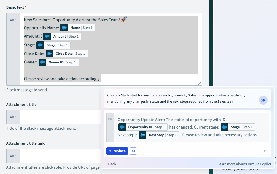 Review the generated formula