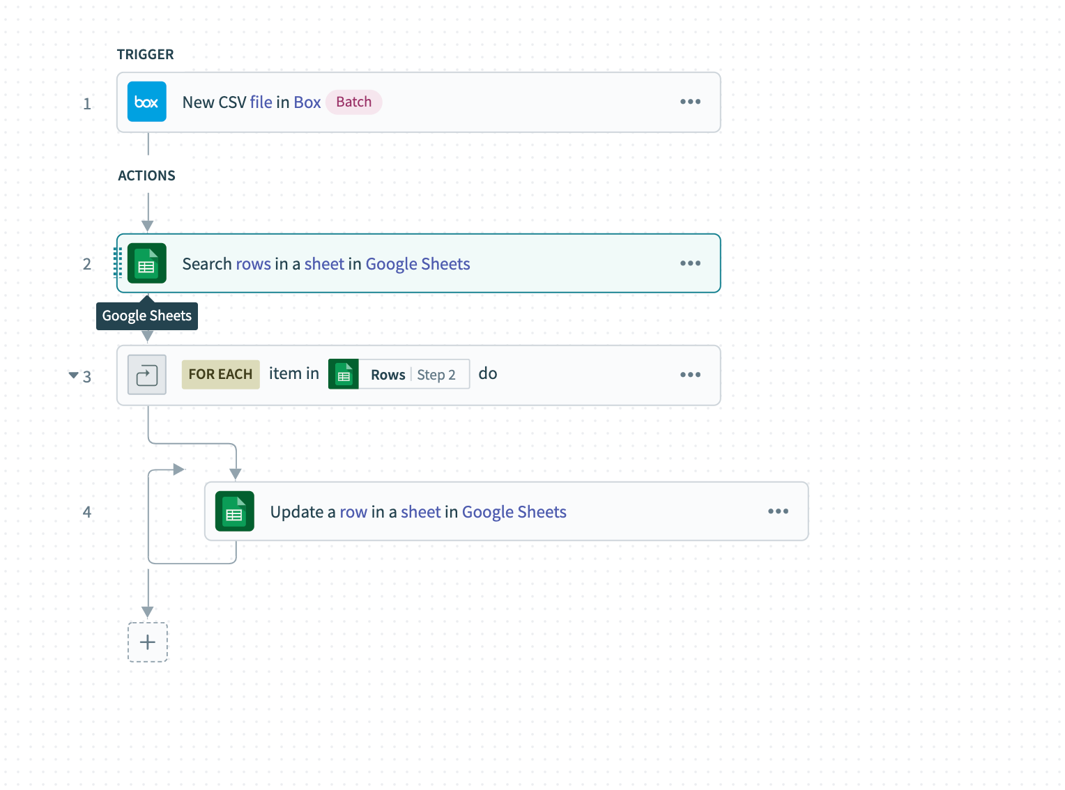 Sample recipe of Google Sheets Search and Update 