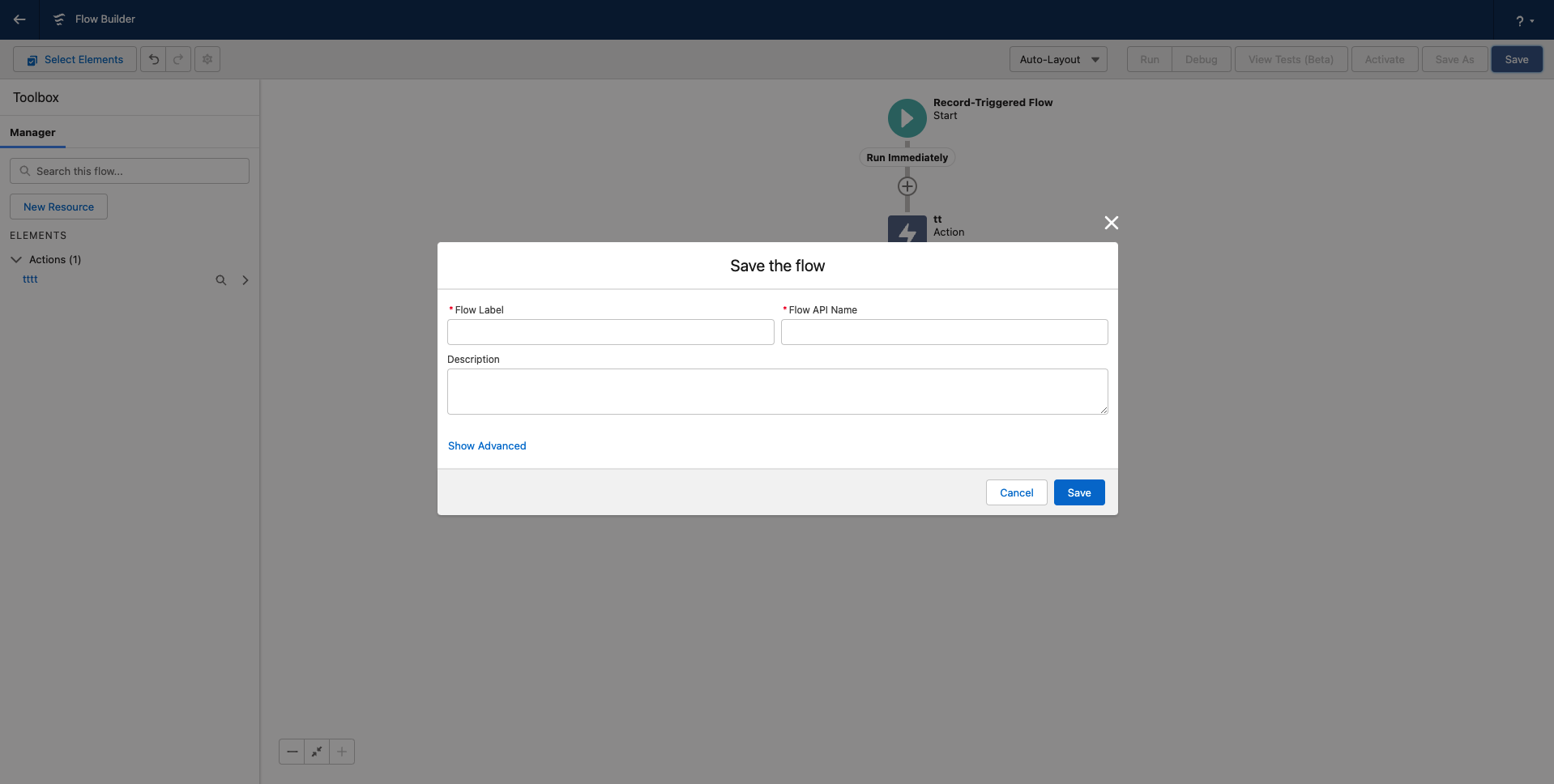 Salesforceフローを保存します